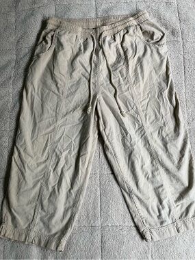 90s Y2K Truly Beige Drawstring Casual Lightweight High Waisted Pull On Capris